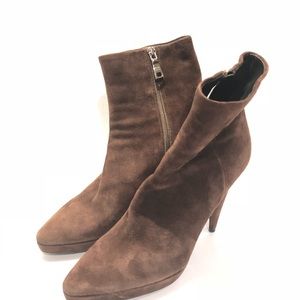 Prada Dark Brown Suede Platform Ankle Boots